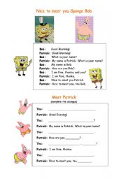 English Worksheet: Nice to meet you Sponge Bob