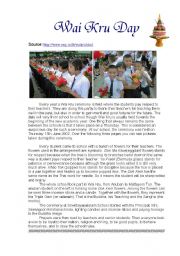 English Worksheet: Thai ways : The  Wai  Kru  Ceremony 