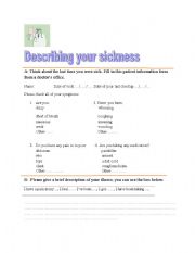 English Worksheet: Describing your sickness