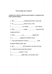 English Worksheet: Present simple and continuous