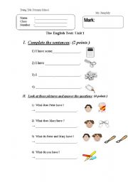 English worksheet: Test for beginner students_A