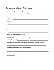 English worksheet: Remember Song - Tom Rush