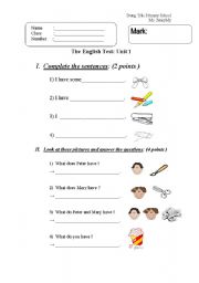 English worksheet: Test for beginner students_B (the second)