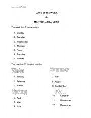 English Worksheet: Days of the Week and Months of the Year 
