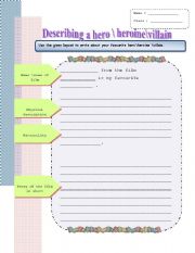 English Worksheet: writing about a hero