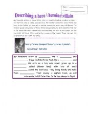 English Worksheet: writing about a hero for weak students