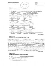 Revision Worksheet for the 8th grade