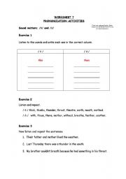 English worksheet: Pronunciation activities. Worksheet 7.