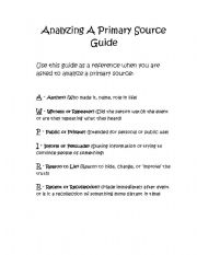 English Worksheet: Analyzing a Primary Source