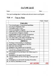 English Worksheet: CULTURE QUIZ