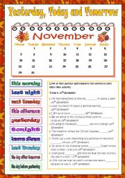 English Worksheet: Yesterday,today and tomorrow