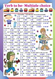 English Worksheet: Verb to be -Multiple choice (KEY INCLUDED)