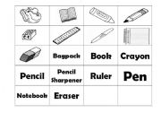 English Worksheet: school supplies memory game