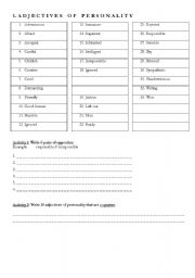 English worksheet: Adjectives for personality