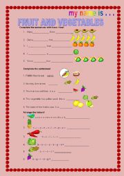 English Worksheet: fruit and vegetables test