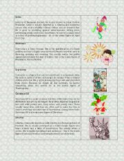 English Worksheet: The Magical Beings part 3 ( Jester, Kostroma, Scarecrow, Elves, Lady Liberty)