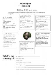 English worksheet: Working on the song