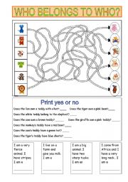 English Worksheet: Animals maze 2 pages