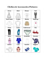 English Worksheet: Clothes and Accessories Picture Dictionary