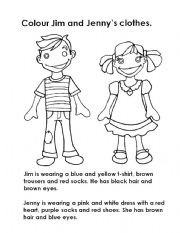 English Worksheet: Colour Jim & Jennys Clothes