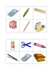 English Worksheet: School supplies bingo cards part 4