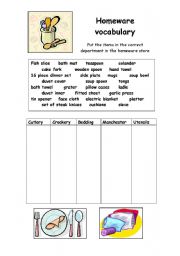 English Worksheet: Homeware Vocabulary