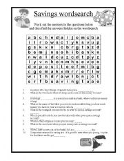 English worksheet: Savings wordsearch