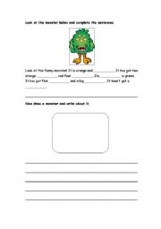 English Worksheet: Monster-Paarts of Body