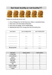 English Worksheet: fast food - healthy or not healthy?
