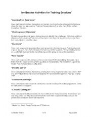 English Worksheet: ice-breakers for training session