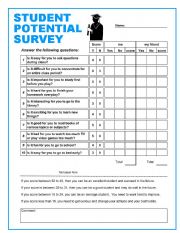 English Worksheet: STUDENT POTENTIAL SURVEY w/ FEEDBACK