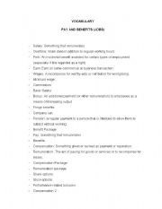English Worksheet: VOCABULARY JOBS PAY AND BENEFITS