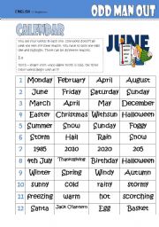 English Worksheet: Odd One Out  -CALENDAR