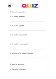 English Worksheet: QUIZ  DO YOU LIKE (Pronouns)