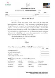 English Worksheet: Reading and Writing Diagnosis Test