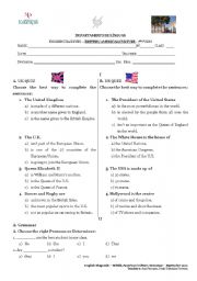 English Worksheet: Culture and Grammar Diagnosis test