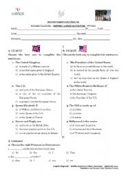 English worksheet: Culture and Grammar Diagnosis test