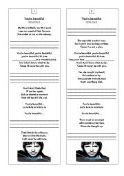 English Worksheet: PRONUNCIATION PRACTICE - YOURE BEAUTIFUL (JAMES BLUNT)