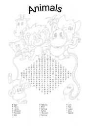 English Worksheet: Animals - Word Search