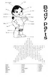 English Worksheet: Body parts - Word Search