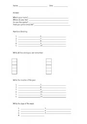 English Worksheet: Back to school review