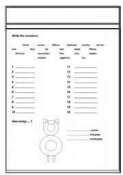 English Worksheet: numbers and shapes