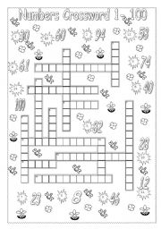 English Worksheet: Numbers crossword 1 to 100