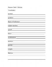 English Worksheet: Forces and Motion Vocabulary