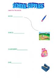 English Worksheet: school supplies