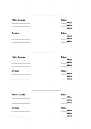 English Worksheet: Menu for Low Level