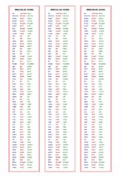 English Worksheet: Irregular Verbs bookmark