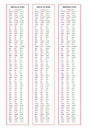 English Worksheet: Irregular Verbs bookmark