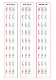 Irregular Verbs bookmark