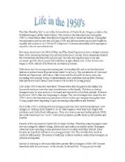English Worksheet: Life in the 1950s